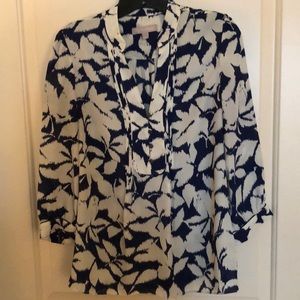 Green and cream silk floral blouse